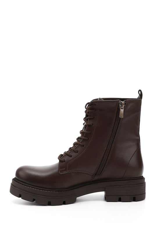 Women's Brown Antique Zippered Genuine Leather Combat Boots