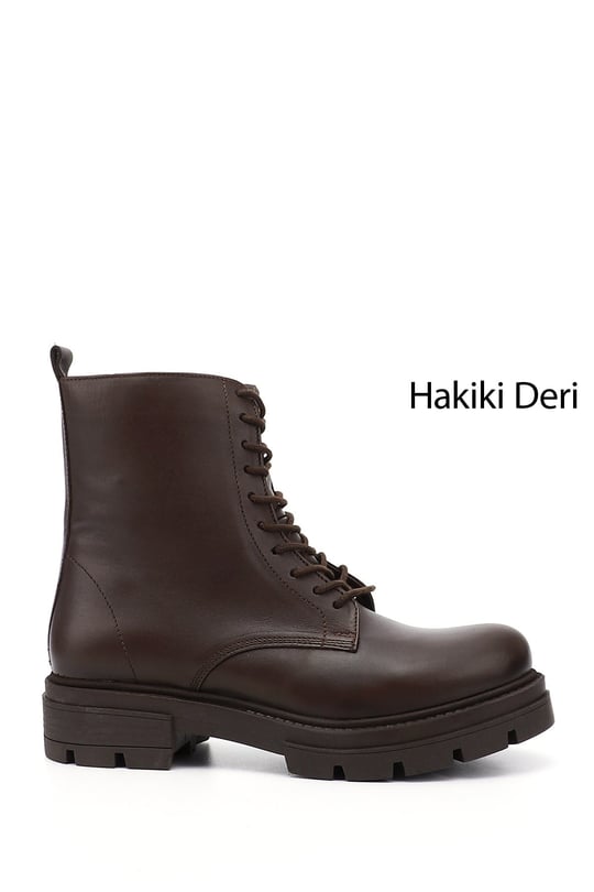 Kadın Kahve Antik Fermuarlı Hakiki Deri Postal Bot