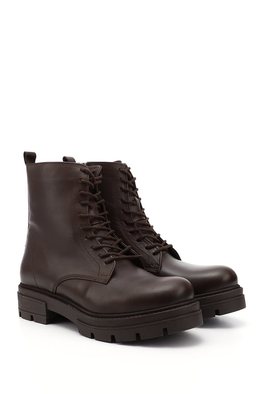 Women's Brown Antique Zippered Genuine Leather Combat Boots