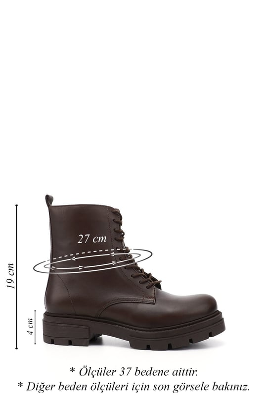 Women's Brown Antique Zippered Genuine Leather Combat Boots