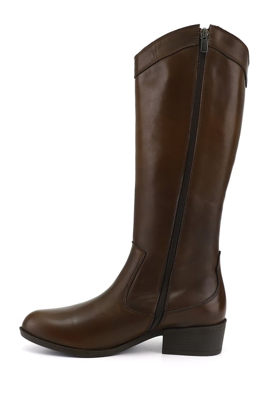 GÖNDERİ® Genuine Leather Round Toe Heeled Women's Casual Boots 47538