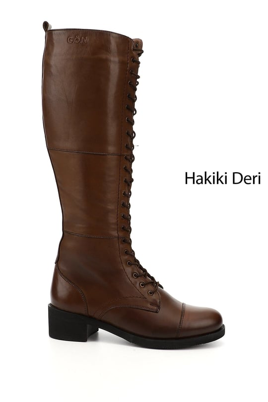 Kadın Kahve Antik Fermuarlı Kalın Topuklu Postal Çizme