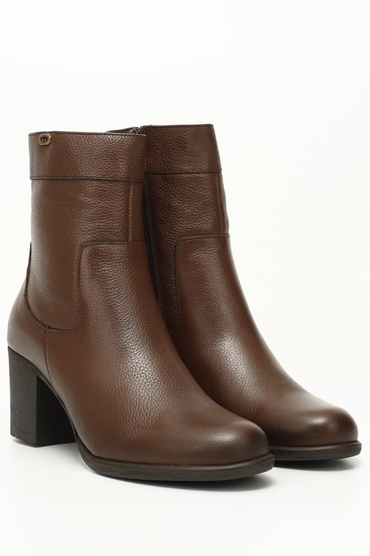 Gön Genuine Leather  round nose rubber sole heels zippered female daily boots 48457