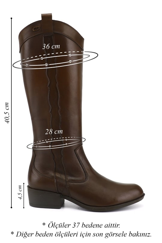 GÖNDERİ® Genuine Leather Round Toe Heeled Women's Casual Boots 47538