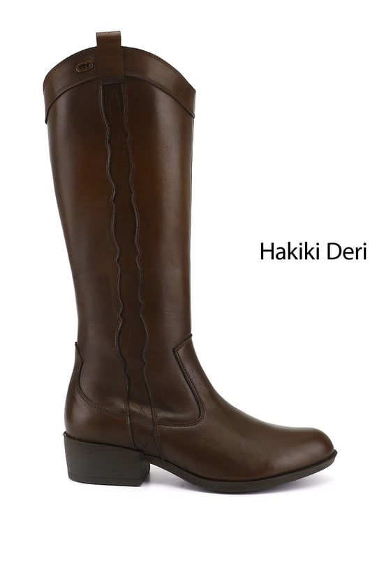 GÖNDERİ® Genuine Leather Round Toe Heeled Women's Casual Boots 47538