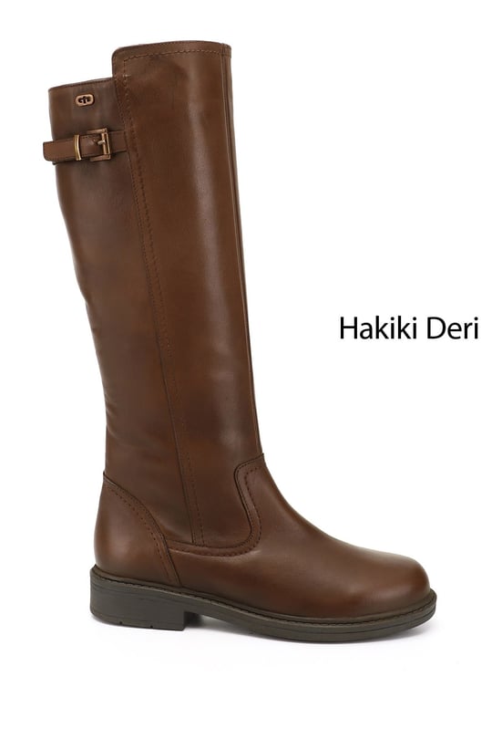Women's Brown Antique Zippered Rubber Sole Genuine Leather Boots