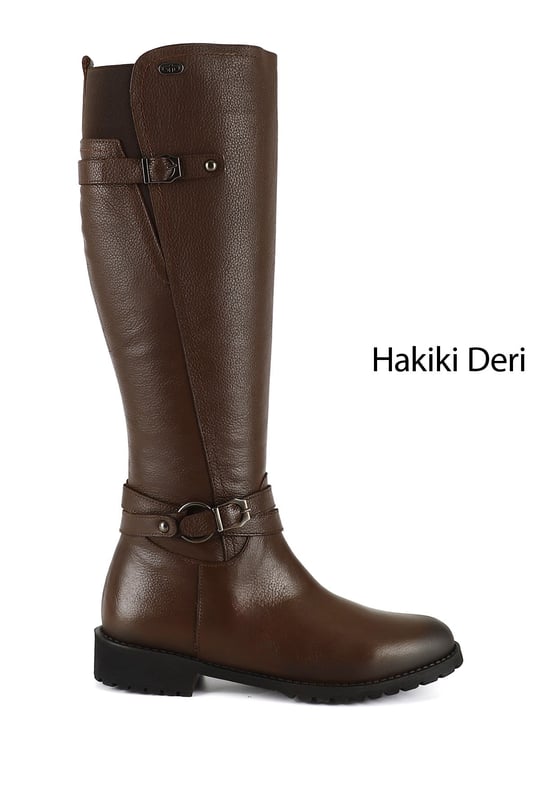 Kadın Kahve Antik Fermuarlı Kauçuk Taban Hakiki Deri Çizme