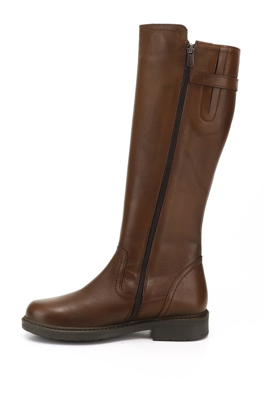 Women's Brown Antique Zippered Rubber Sole Genuine Leather Boots