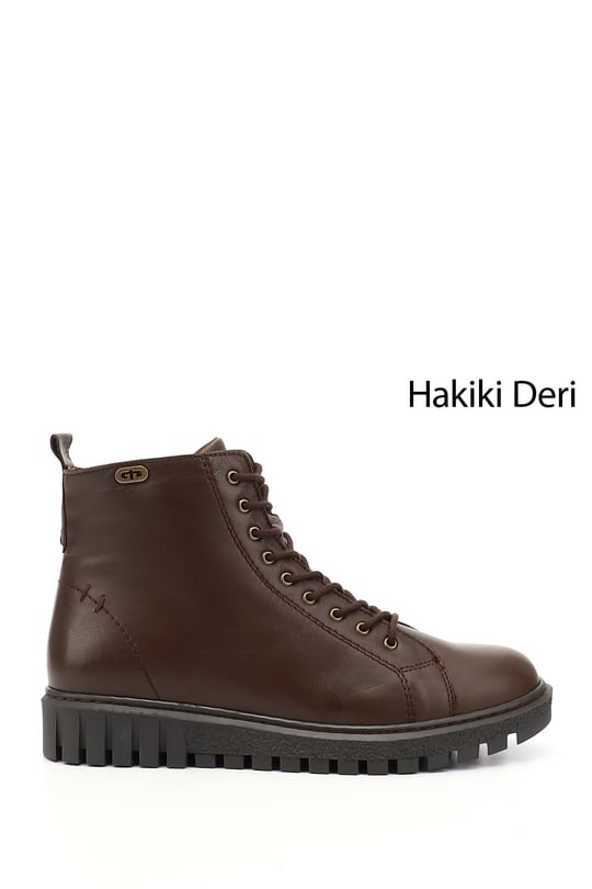 Kadın Kahve Antik Fermuarlı Kauçuk Taban Hakiki Deri Postal Bot