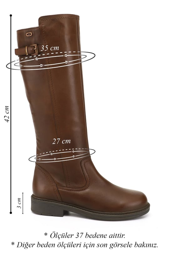 Women's Brown Antique Zippered Rubber Sole Genuine Leather Boots