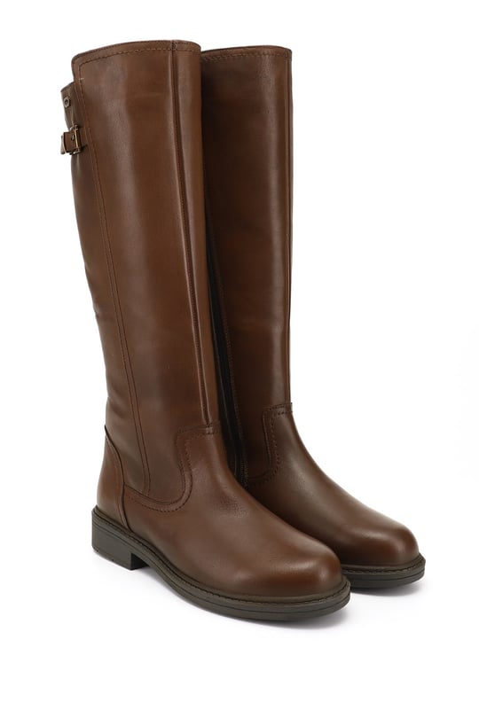 Women's Brown Antique Zippered Rubber Sole Genuine Leather Boots