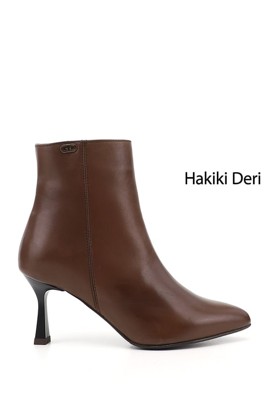 Kadın Kahve Antik Fermuarlı Sivri Burun Hakiki Deri Bot