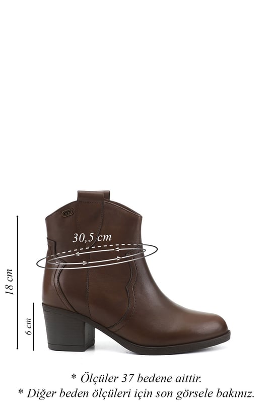 Women's Brown Antique Thick Heeled Genuine Leather Cowboy Boots