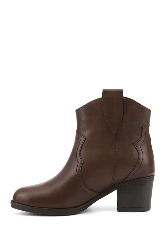 Women's Brown Antique Thick Heeled Genuine Leather Cowboy Boots