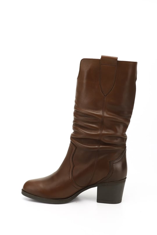 Women's Brown Antique Thick Heeled Gusseted Genuine Leather Boots