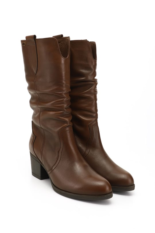Women's Brown Antique Thick Heeled Gusseted Genuine Leather Boots