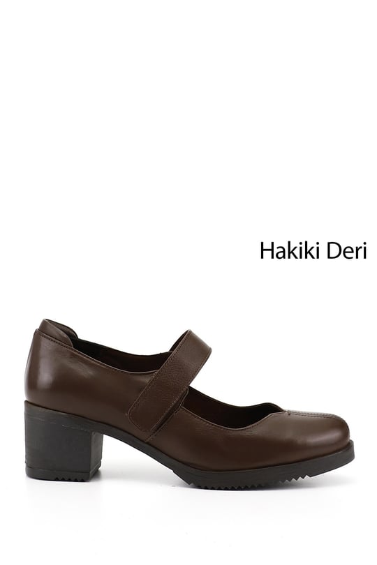 Kadın Kahve Antik Kalın Topuklu Mary Jane Hakiki Deri Ayakkabı