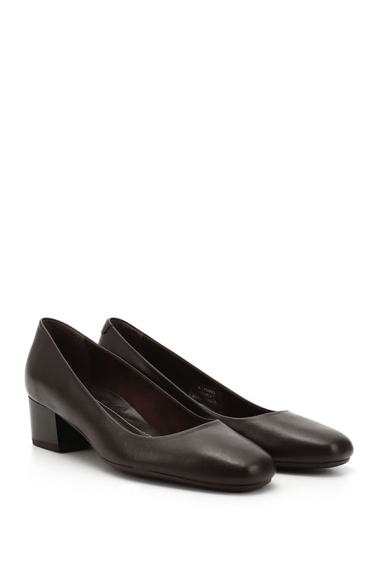 Women's Brown Antique Short Thick Heeled Genuine Leather Shoes