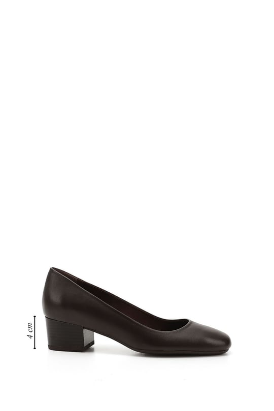 Women's Brown Antique Short Thick Heeled Genuine Leather Shoes