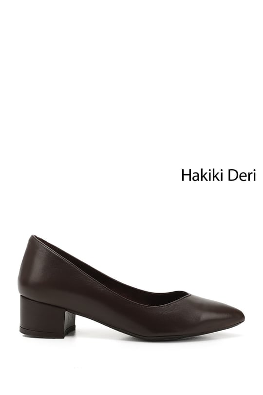 Kadın Kahve Antik Kısa Kalın Topuklu Hakiki Deri Ayakkabı