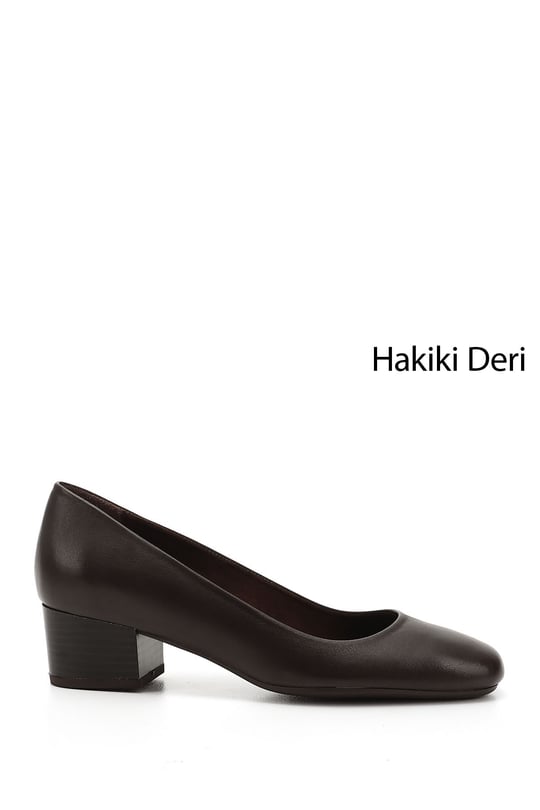 Women's Brown Antique Short Thick Heeled Genuine Leather Shoes