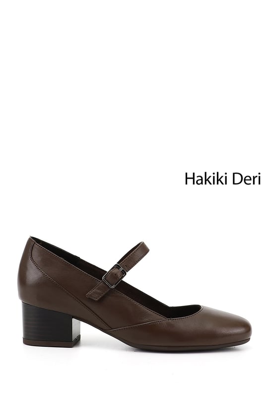 Kadın Kahve Antik Kısa Kalın Topuklu Mary Jane Hakiki Deri Ayakkabı