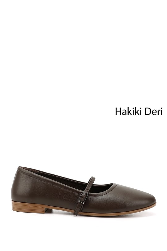 Kadın Kahve Antik Mary Jane Hakiki Deri Babet