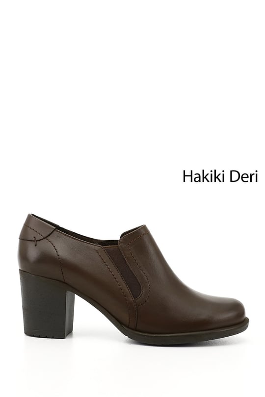 Kadın Kahve Antik Orta Kalın Topuklu Hakiki Deri Ayakkabı
