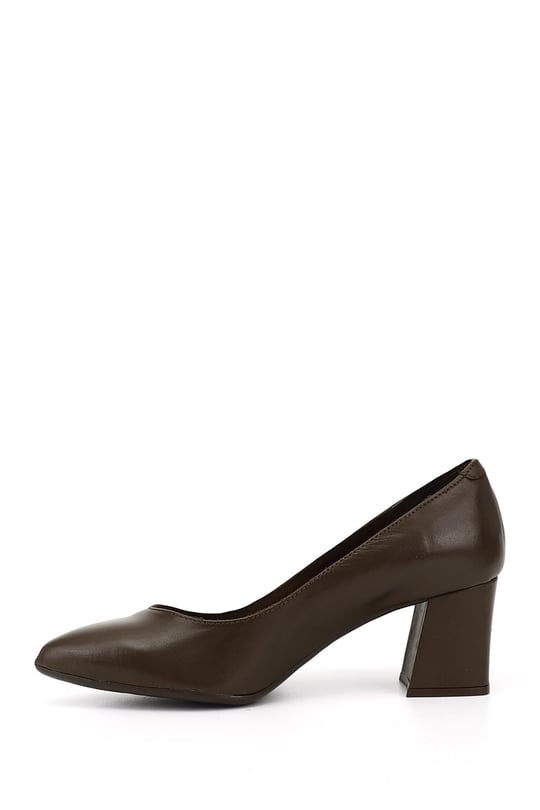 Women's Brown Antique Pointed Toe Medium Thick Heel Genuine Leather Shoes