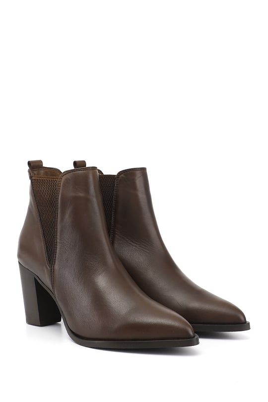 Women's Brown Antique Heeled Genuine Leather Chelsea Boots