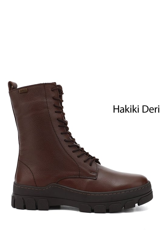 Women's Brown Floater Zippered Rubber Sole Genuine Leather Combat Boots