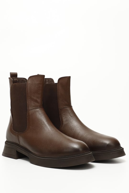 Gon Genuine Leather Round Toe Thermo Sole Heels Women's Daily Chelsea Boots  51457