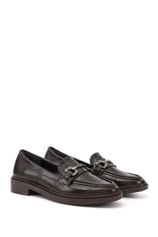 Women's Brown Croco Loafer Shoes