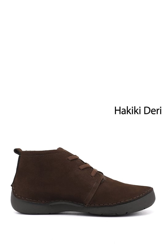 Kadın Kahve Nubuk Bağcıklı Hakiki Deri Comfort Bot