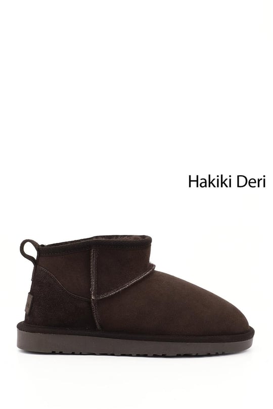 Women's Coffee Brown Nubuck Mini Genuine Leather Fur-Lined Boots