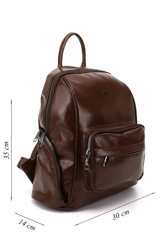 Women's Coffee Patent Leather Handbag and Backpack