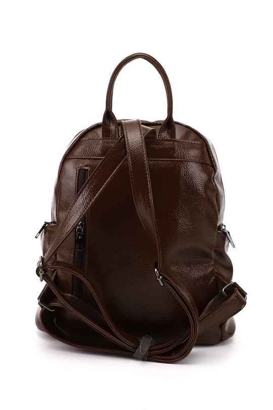 Women's Coffee Patent Leather Handbag and Backpack