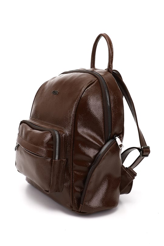 Women's Coffee Patent Leather Handbag and Backpack