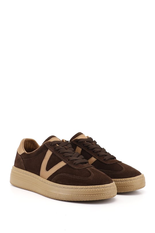 Kadın Kahve Süet Bağcıklı Hakiki Deri Sneaker