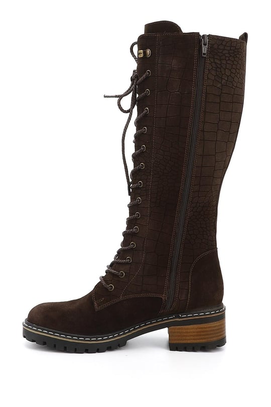 Women's Brown Suede Zipper Thick Heel Genuine Leather Combat Boots
