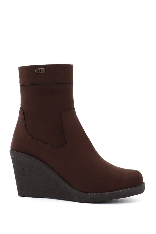 Women's Coffee Suede Zip-Up Platform Boots