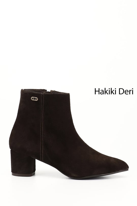 Women's Coffee Suede Zip-Up Pointed Toe Genuine Leather Boots