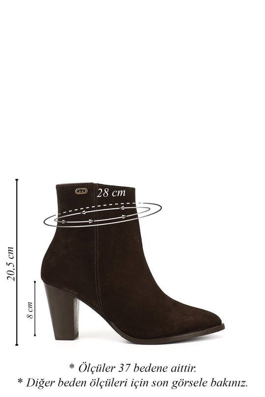Women's Coffee Suede Zip-Up Pointed Toe Genuine Leather Boots