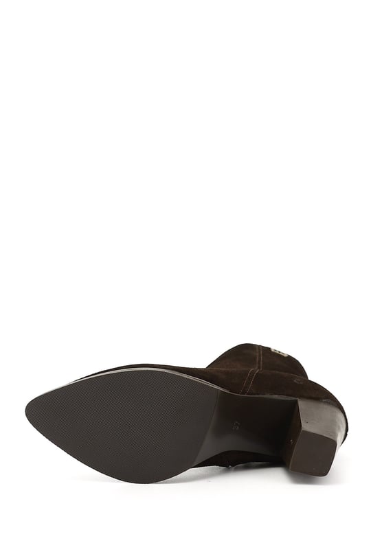 Women's Coffee Suede Zip-Up Pointed Toe Genuine Leather Boots