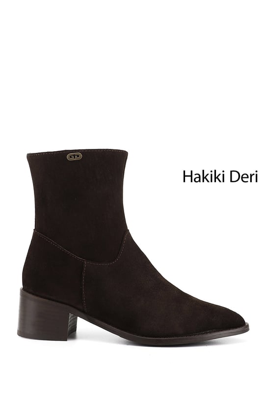 Kadın Kahve Süet Fermuarlı Sivri Burun Hakiki Deri Bot