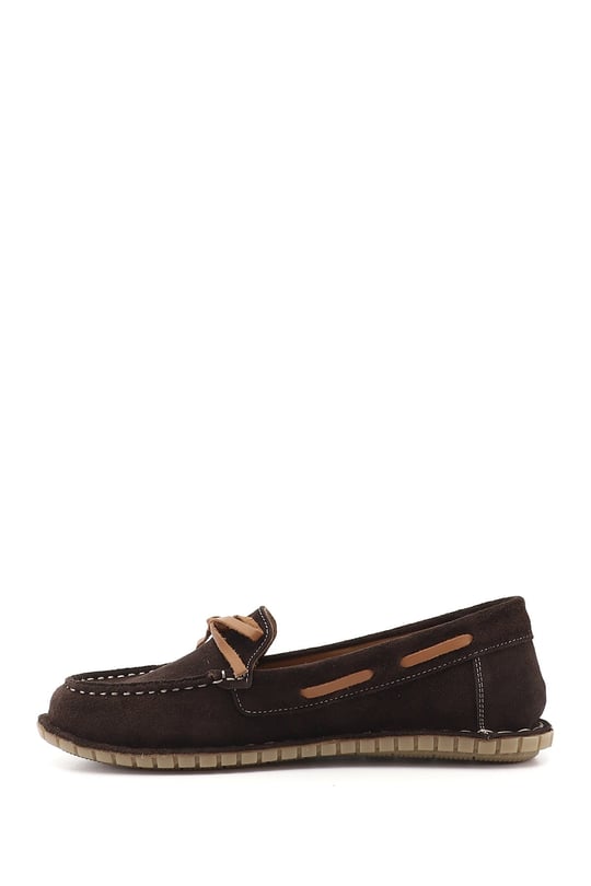 Kadın Kahve Süet Fiyonklu Hakiki Deri Comfort Loafer