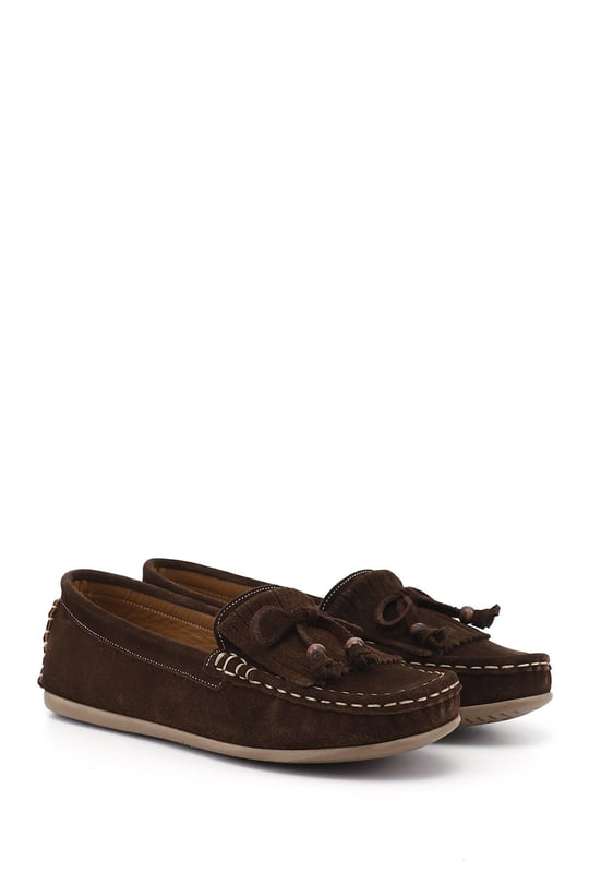 Kadın Kahve Süet Fiyonklu Hakiki Deri Comfort Loafer
