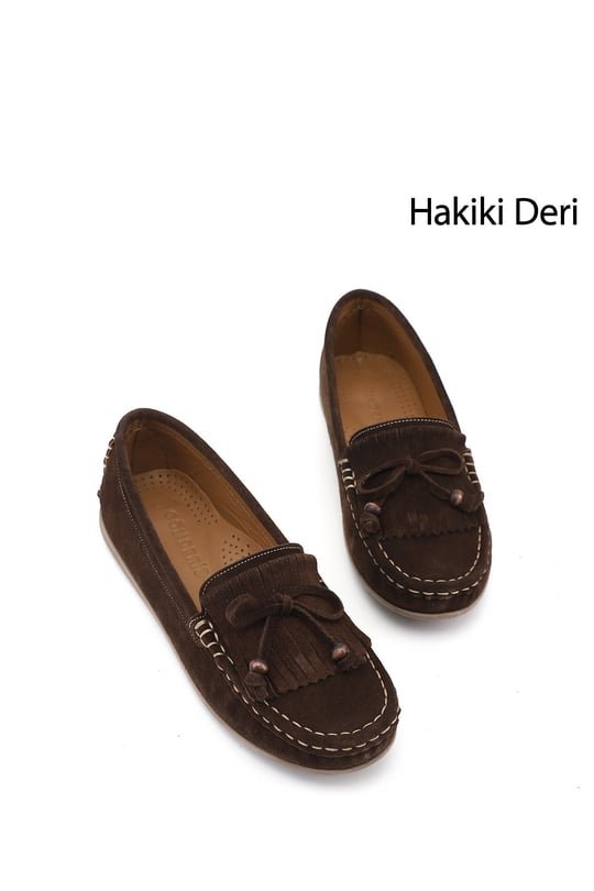 Kadın Kahve Süet Fiyonklu Hakiki Deri Comfort Loafer