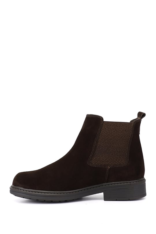 Women's Coffee Suede Rubber Sole Genuine Leather Chelsea Boots