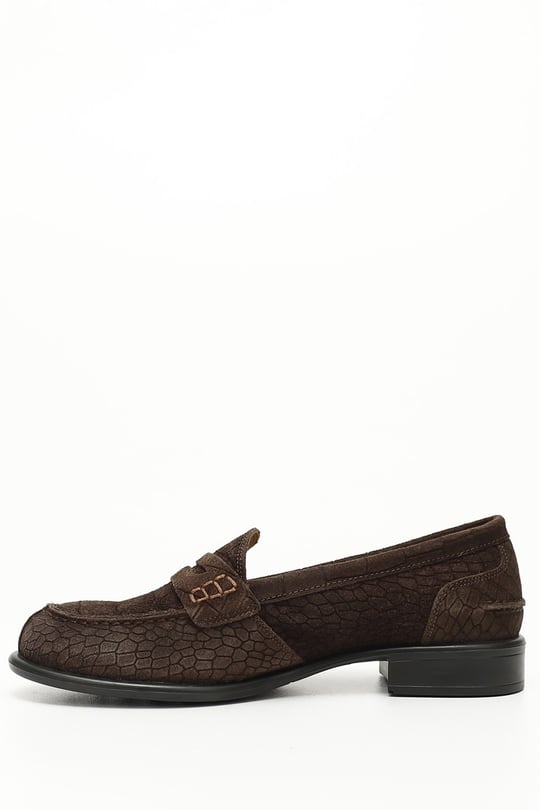 Gon Genuine Leather Round Toe Short Heeled Loafer Women's Casual Shoes  24138